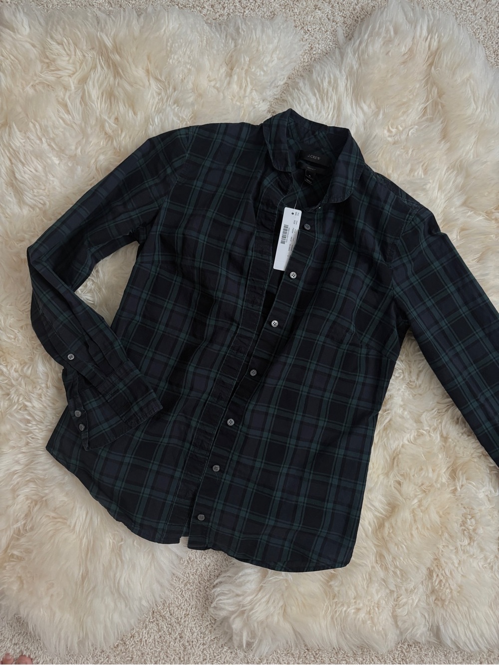 NWT jcrew club collar perfect shirt in black watch midnight emerald size 0